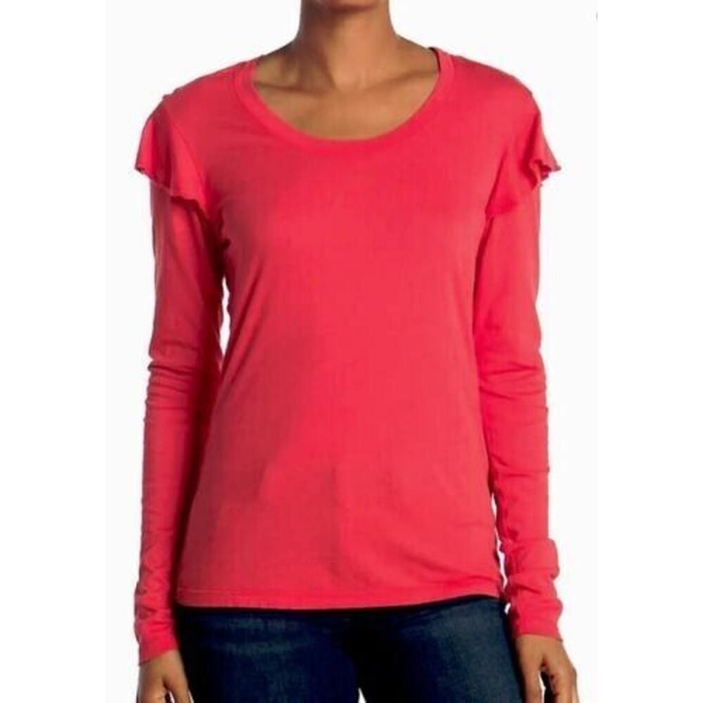 Sundry Women's Long Sleeve Ruffle Modal Blend Tee Cherry Size 4 XL MSRP $78